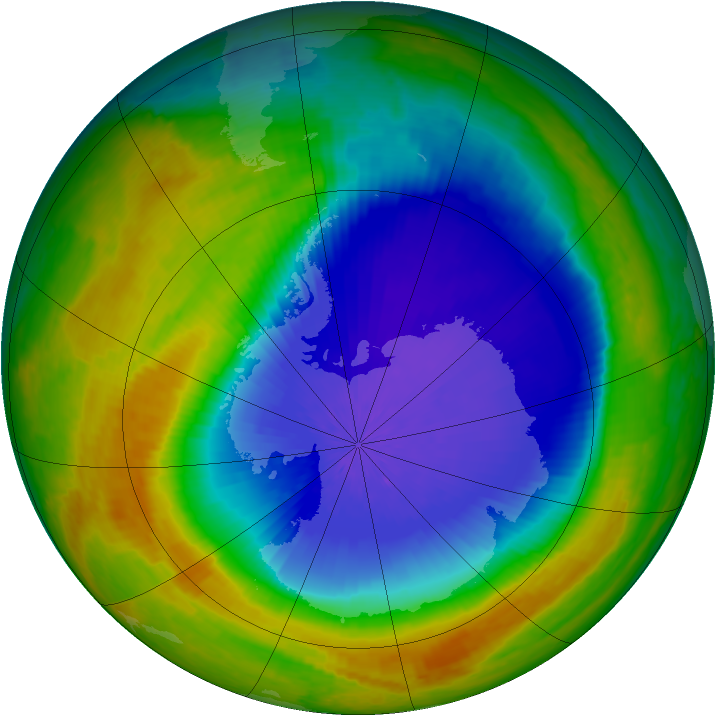 Antarctic ozone map for 14 October 2003